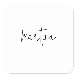 Own Name Unique Elegant Plain Simple Calligraphy Square Sticker