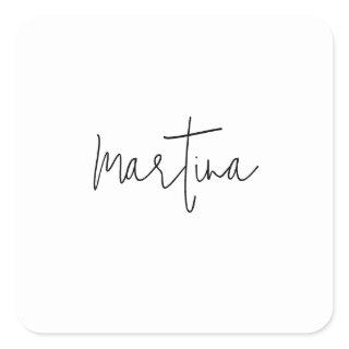 Own Name Unique Elegant Plain Simple Calligraphy Square Sticker