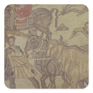 Oxen transporting water, Roman mosaic Square Sticker