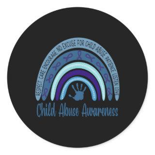 P4Zl Rainbow Blue Ribbon Child Abuse Awareness Classic Round Sticker