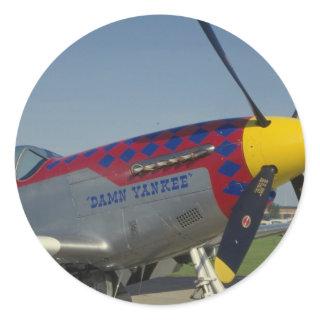 P51 Mustang, nose cone/propeller showing nose art Classic Round Sticker