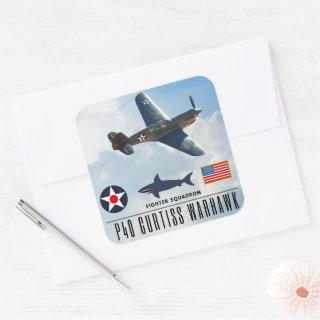 P-40 CURTISS WARHAWK FIGHTER SQUADRON SQUARE STICKER