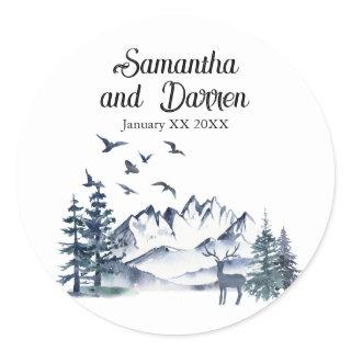 Pacific Northwest Rocky Mountains Wedding Classic Round Sticker