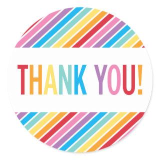 PACKAGING THANK YOU bold colorful rainbow letters Classic Round Sticker