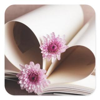 Pages of a Book Made into a Heart Shape Square Sticker