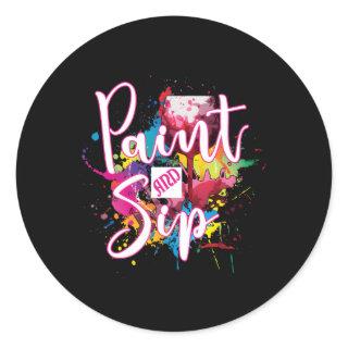 Paint And Sip Py Night Wine Canvas Novelty Classic Round Sticker