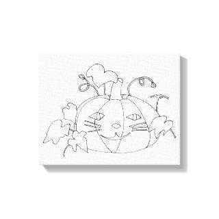 Paint It Cat Face Pumpkin on Wrapped Canvas