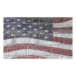 Painted American Flag on Brick Wall Texture Rectangular Sticker