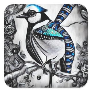 Painted Blue Jay Square Sticker