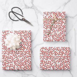 Painted Christmas Branches Holly Berries Red White  Sheets