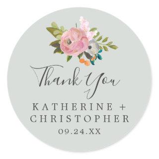 Painted Floral Thank You Wedding Favor Sticker
