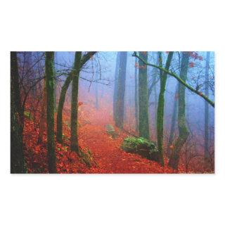 Painted Forest Autumn Blue Fog Rectangular Sticker