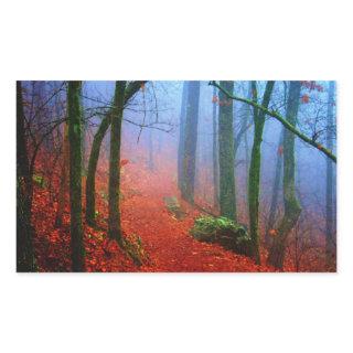 Painted Forest Autumn Blue Fog Rectangular Sticker