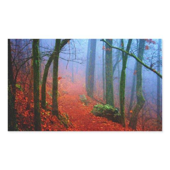 Painted Forest Autumn Blue Fog Rectangular Sticker