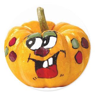 Painted Happy Pumpkin Face Classic Round Sticker