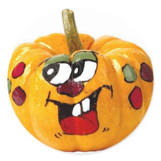 Painted Happy Pumpkin Face Classic Round Sticker