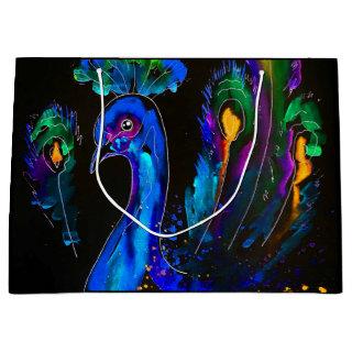 Painted Whimsical Peacock Large Gift Bag