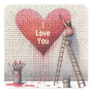 Painting I Love You Heart Mural Square Sticker