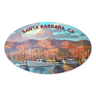 Painting of Santa Barbara Marina Oval Sticker