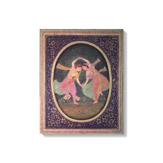 Pair of dancing girls performing a Kathak Canvas Print