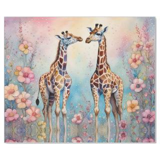 Pair of Giraffes in Love in a Pastel Garden