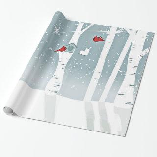 Pair of Red Cardinal Birds in Snowy Woods