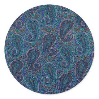 Paisley Blue Indian Boho Art Pattern Classic Round Sticker