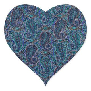 Paisley Blue Indian Boho Art Pattern Heart Sticker