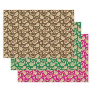 Paisley pattern, Soft Gold on Brown, Green & Pink   Sheets
