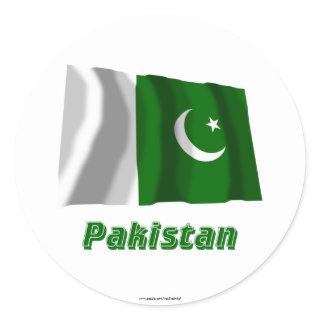 Pakistan Waving Flag with Name Classic Round Sticker