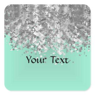 Pale mint green and faux glitter personalized square sticker