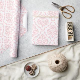 Pale Pink Floral Damask Pattern On White