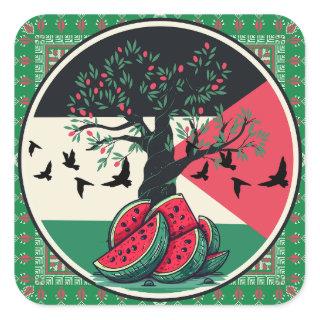 palestine culuture | palestine watermelon, olive t square sticker