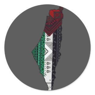 Palestine Embroidery tatreez Pattern flag map free Classic Round Sticker