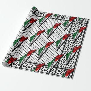 Palestine Map whith Flag and Keffiyeg Pattern