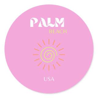 Palm Beach, Retro Art, Preppy, Pink Art, Pink Classic Round Sticker