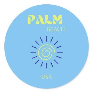 Palm Beach, Travel Art, Florida, Preppy, Blue Classic Round Sticker