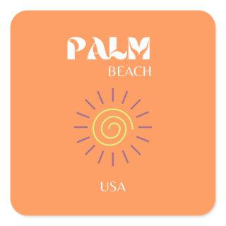 Palm Beach, Travel Art, Preppy, Orange Square Sticker