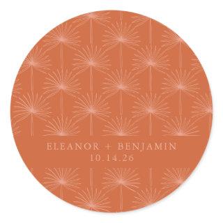 Palm Leaf Botanical Burnt Orange Custom Wedding Classic Round Sticker
