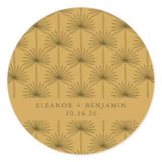 Palm Leaf Botanical Mustard Yellow Custom Wedding Classic Round Sticker