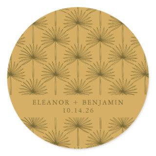 Palm Leaf Botanical Mustard Yellow Custom Wedding Classic Round Sticker