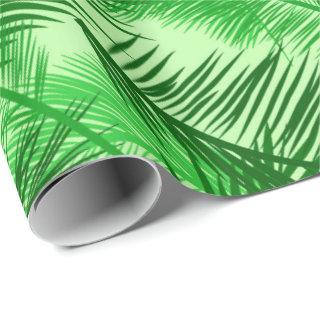 Palm Leaf Print, Emerald and Light Lime Green