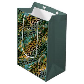 Palm leaves on a leopard background. medium gift bag