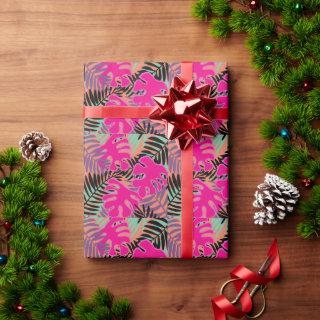 Palm leaves pink peach mint green