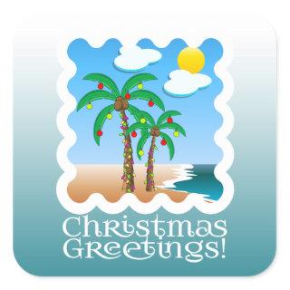 Palm Lights Beach Christmas Square Sticker