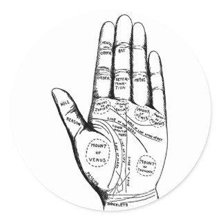 Palm Reading Chart Palmistry fortune teller future Classic Round Sticker