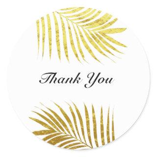 Palm Tree Foliage Gold Foil Leaf Wedding Thank You Classic Round Sticker