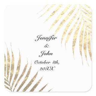 Palm Tree Foliage Gold Foil Leaves Weddings 2022  Square Sticker