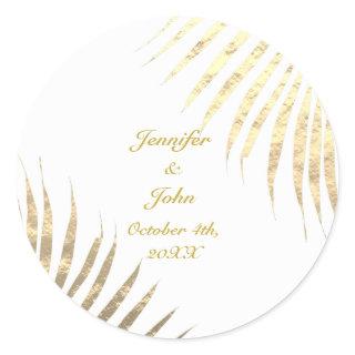 Palm Tree Foliage Gold Foil Leaves Weddings 2023 Classic Round Sticker