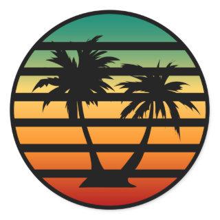 Palm Tree Silhouette Black Stripe Classic Round Sticker